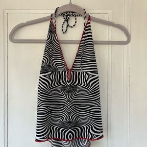 Zebra Halter Top with Red Trim